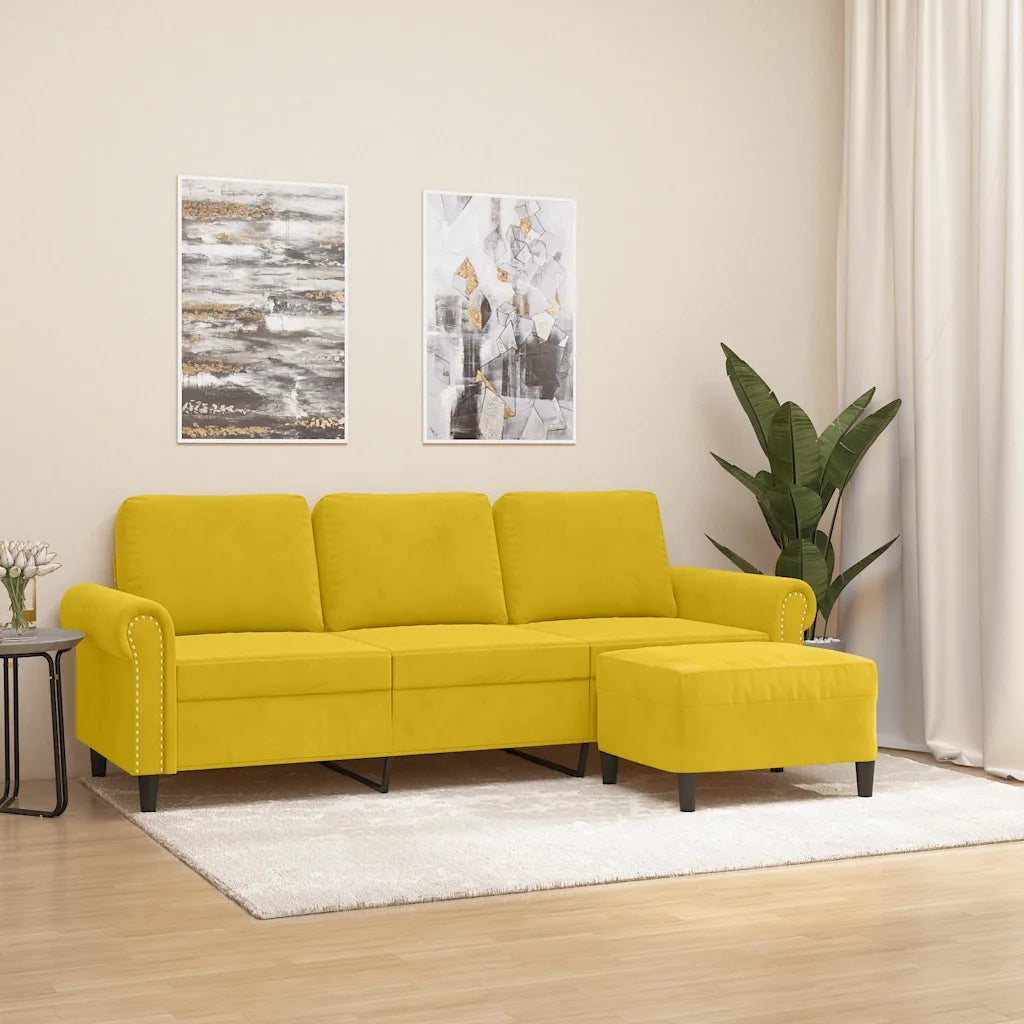 Divano a 3 Posti con Poggiapiedi Giallo 180cm in Vellutocod mxl 72799