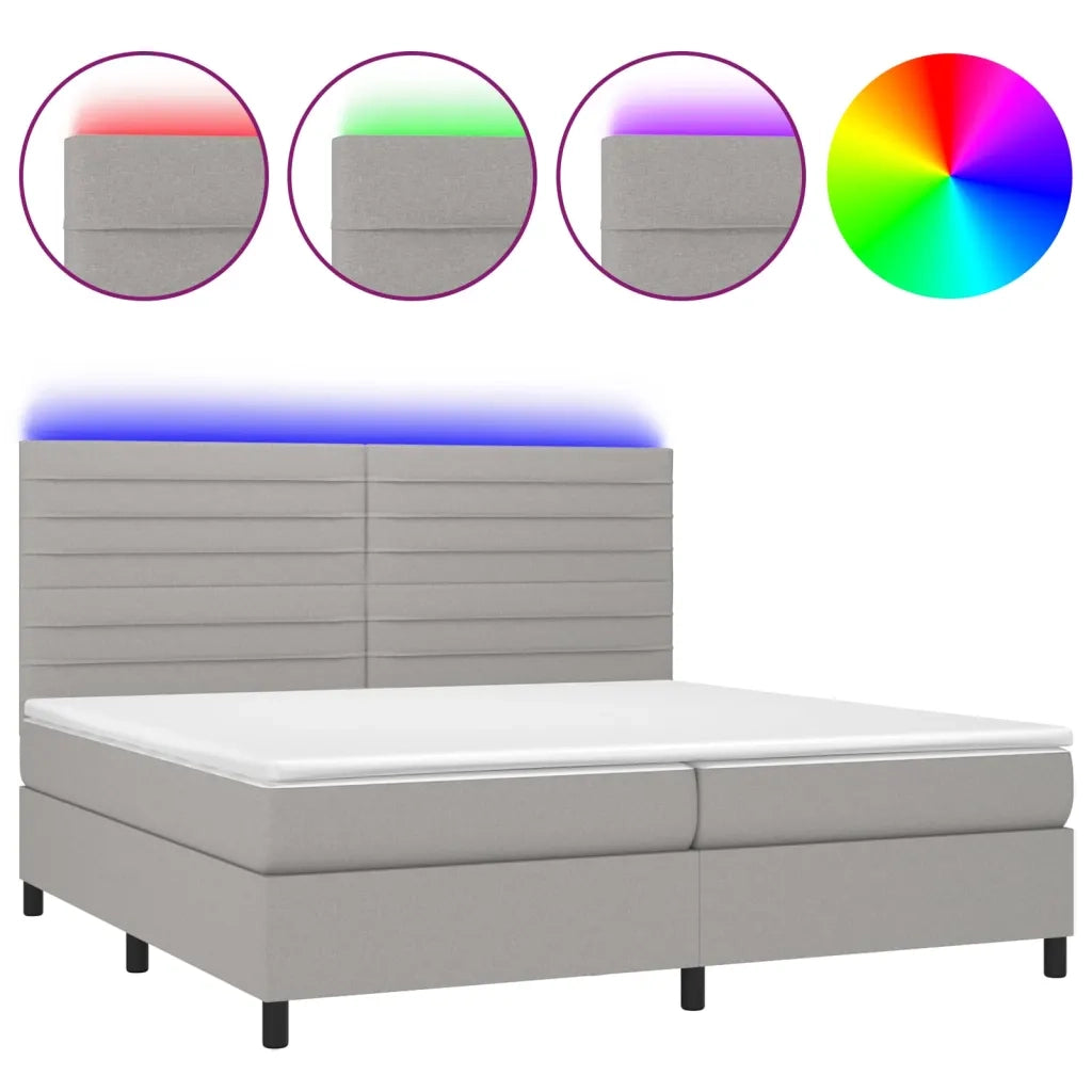 Letto a Molle Materasso e LED Grigio Chiaro 200x200 cm Tessuto 3134981