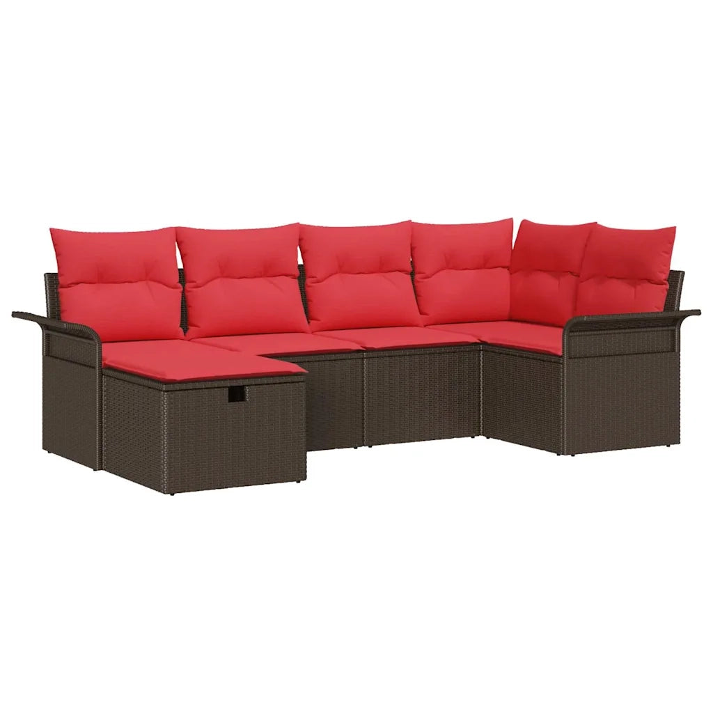 Set Divano da Giardino 6 pcs Marrone e Rosso polyrattan