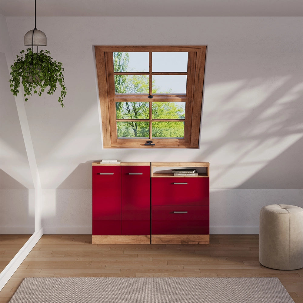 Set di mobili sottotetto Rion Rosso lucido/Rovere dorato Set di 2 Vicco