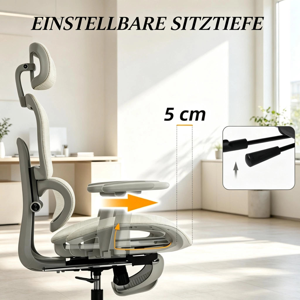 SEDIA UFFICIO Ergonomica in Mesh Beige con Poggiatesta Regolabile 66 x 64 x 114-122 cm