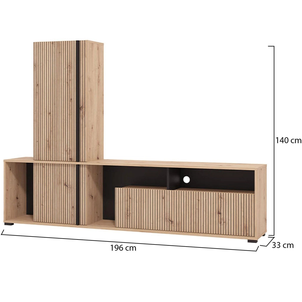 Mobile Soggiorno Montiano, Parete Attrezzata Modulabile, 195.5x33x139.5h cm Marrone Rovere Nodi