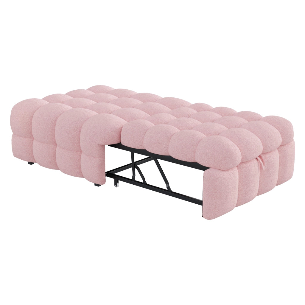 Divano Letto 1 Posto Convertibile 2 in 1 con Poggiapiedi; Rivestimento Teddy; Struttura Metallo Legno; Rosa