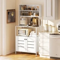 Mobile Dispensa con Ripiani, Armadietti e 2 Prese di Ricarica, in Legno e Acciaio, 80x42x171 cm, Bianco