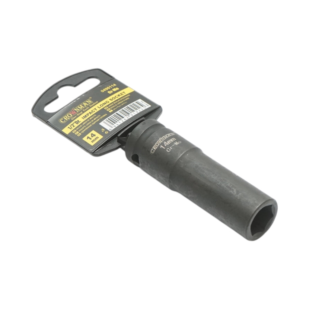 Chiave a bussola a impatto Crownman da 14 mm, quadrata in acciaio Cr-Mo da 1/2".