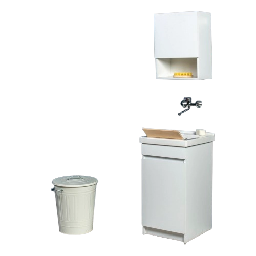Mobile Lavatoio in Ceramica 1 Anta con Strofinatoio in Legno Massello 45x50x86A cm Grigio Cemento