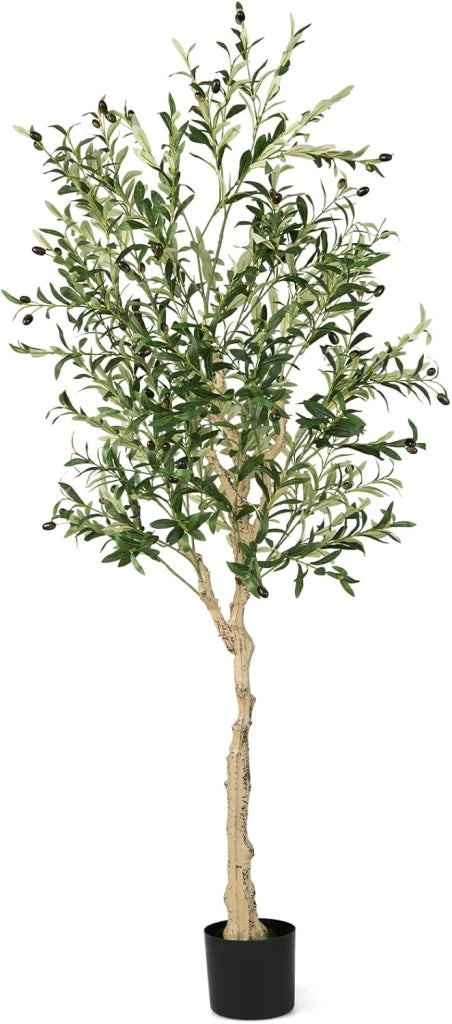 Set di 1/2 Alberi di Ulivo Plastica, Piante Finte Perfette in Vaso per Interni Esterno, Pianta Artificiale con 1296 Foglie e 72 Frutti, Artificiale Ideale per Decorazione Domestica (1)