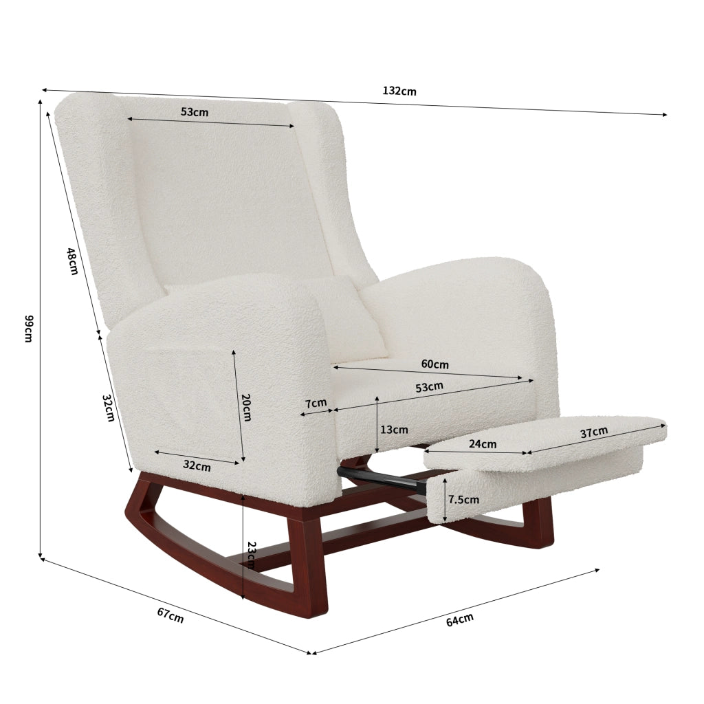 Poltrona relax a dondolo 67x64x99cm con poggiapiedi e tasche sedia a dondolo da interno per allattamento struttura in legno e teddy; bianco