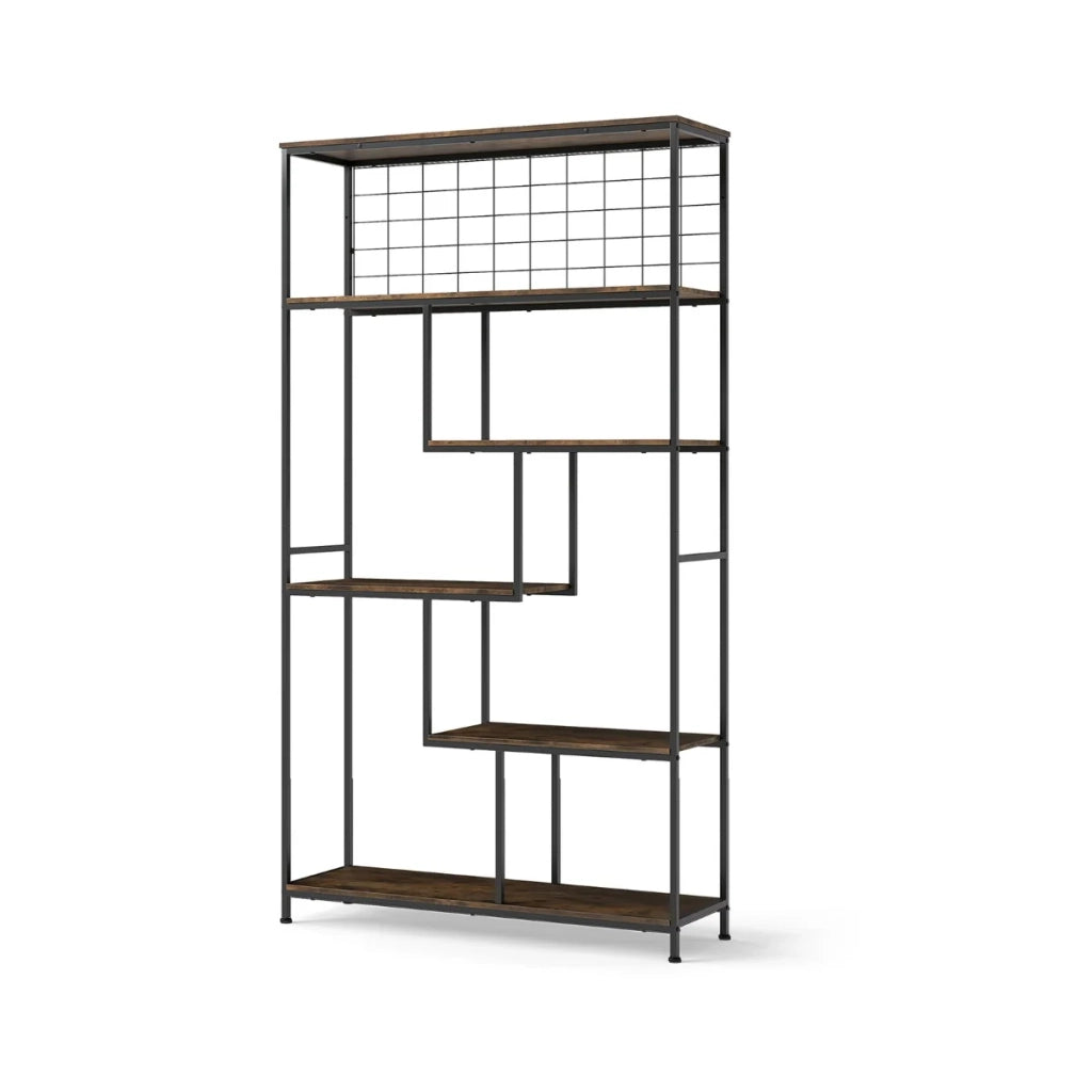 Libreria alta a 6 ripiani 100 x 30 x 180 cm con stabilizzazione antiribaltamento e stile industriale in legno marrone rustico 20_0010693