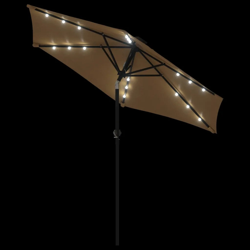 Ombrellone Giardino con LED-Ombrello da Balcone Palo Acciaio Tortora 225x225x212 cm