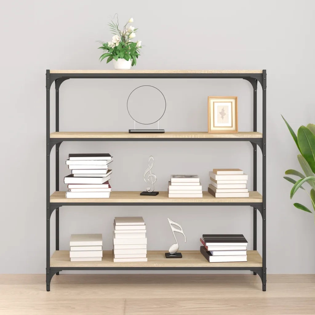 Libreria-Scaffale per Libri-Mobile di Stoccaggio Rovere Sonoma 100x33x100cm Legno Multistrato e Acciaio