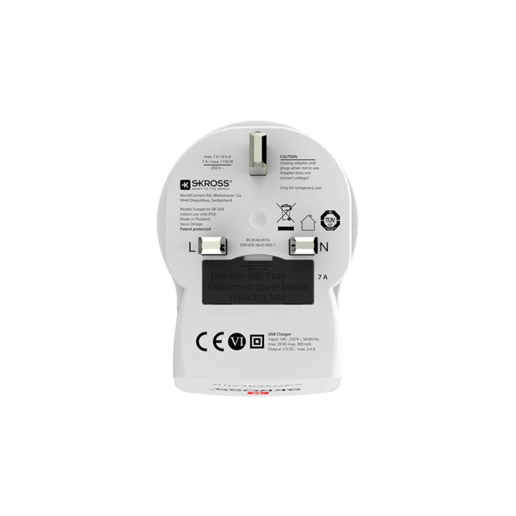 Adattatore da viaggio Europa - USA con 2 USB 7A Bianco Skross
