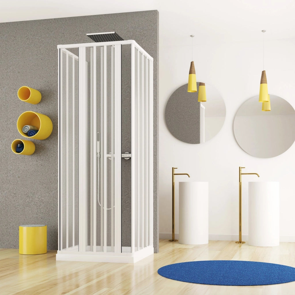Box doccia tre lati soffietto ingresso centrale bilaterale pvc bianco h185cm Platra Naody Bianco,80x120x80 cm