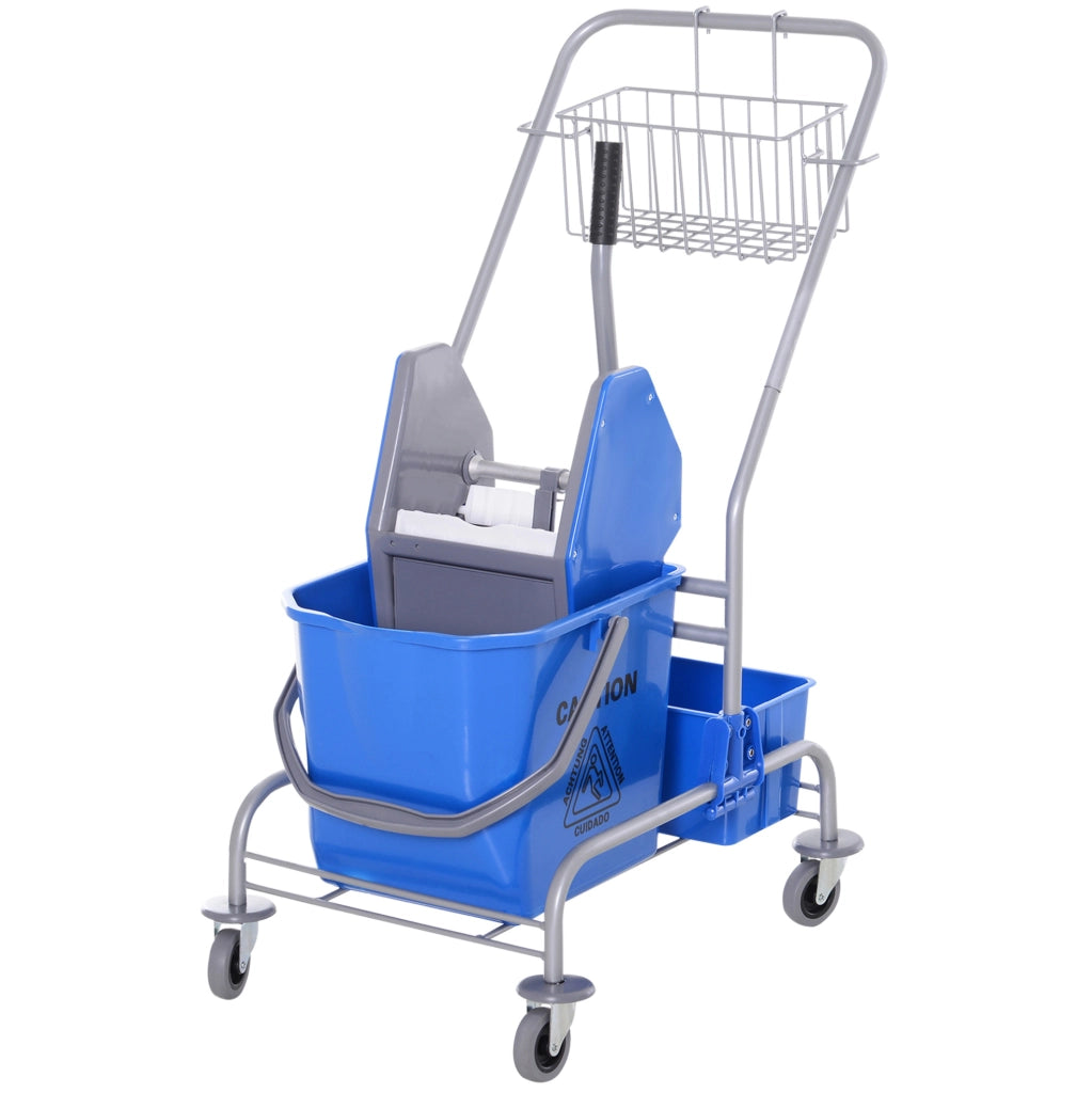 Carrello per pulizie ULEVR con secchio da 25 L, strizzatore, cestello e 4 ruote, blu
