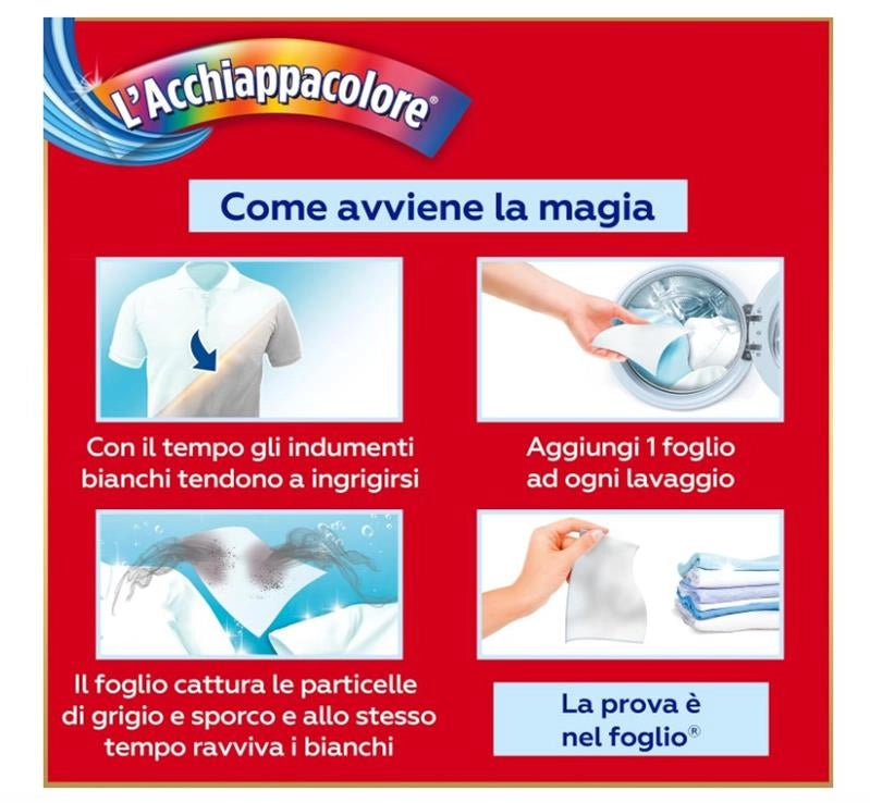 GREY CON AGENTI SBIANCANTI PROTEGGE E RIAVVIVA I BIANCHI 100% FIBRE DI ORIGINE NATURALE 18 FOGLI
