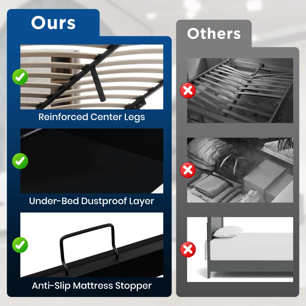 OKWISH Letto Contenitore 90×200 cm, Letto Singolo con Ricarica Wireless, USB e Tipo C, Testiera con Vani a Giorno, senza Materasso, Lino Naturale