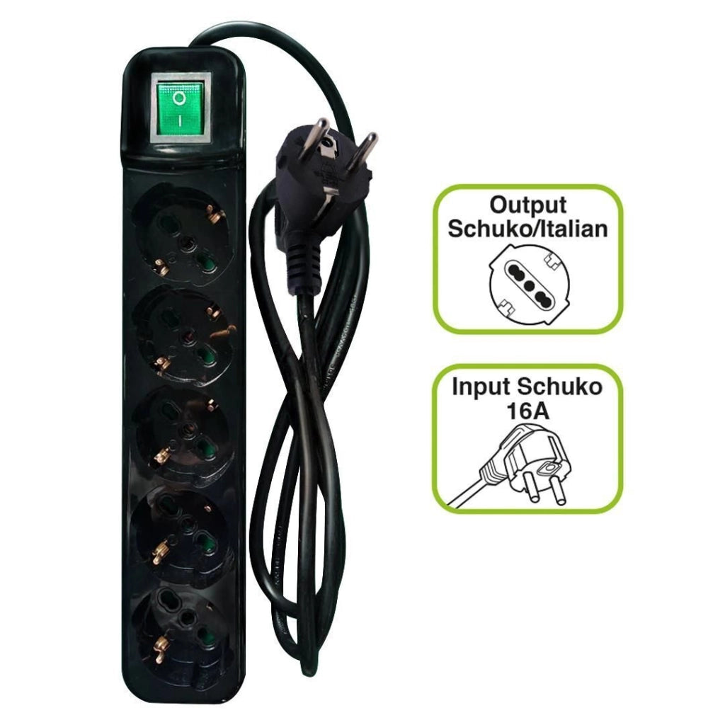 Tecnoware FMP5GIG prolunghe e multiple 1,5 m 5 presa(e) AC Interno Nero, Verde