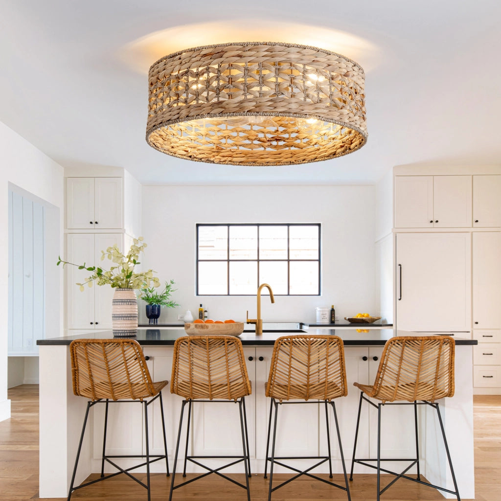 Ventilatore da soffitto con luce in stile rattan; controllo tramite app e telecomando; 6 velocità; rame