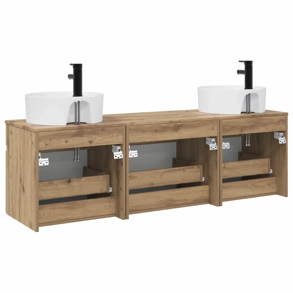 Set di Armadi da Bagno 3 pz Rovere Artigianale 3405756