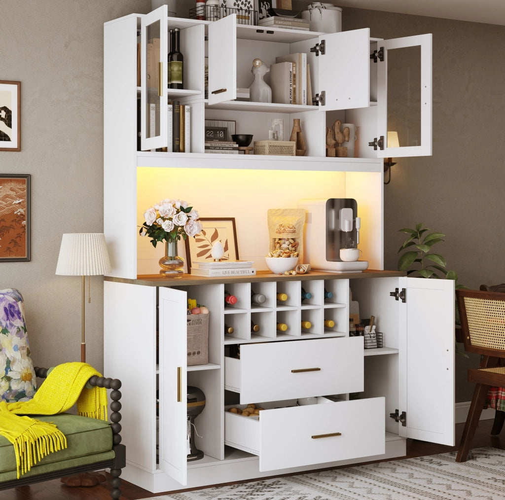 Credenza alta 120 cm con LED, prese USB e portabottiglie
