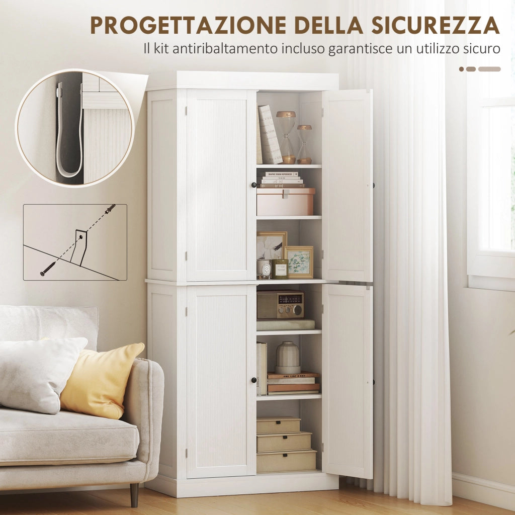 Mobile Cucina Alto con 6 Ripiani Regolabili e 2 Ante in Legno, 76x40.5x184 cm, Bianco