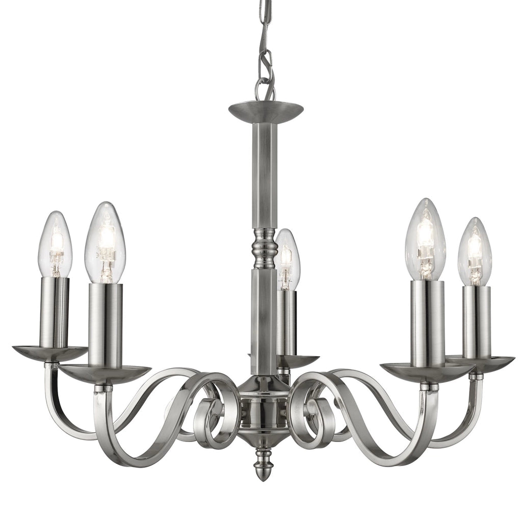 Lampadario Contemporaneo Richmond Acciaio Argento 5 Luci E14