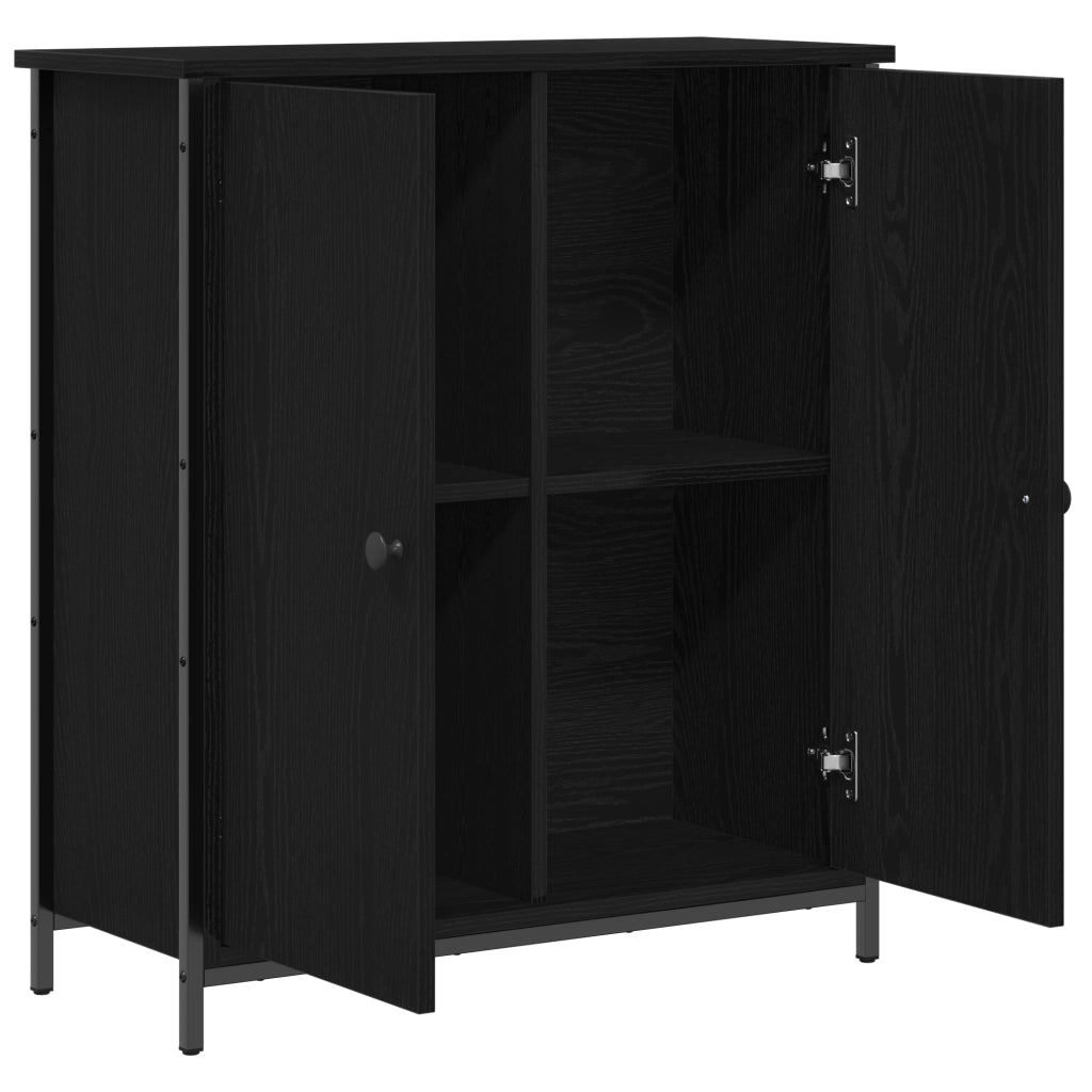 Mobile da buffet rovere nero 70x30x80 cm legno ingegnerizzato e acciaio