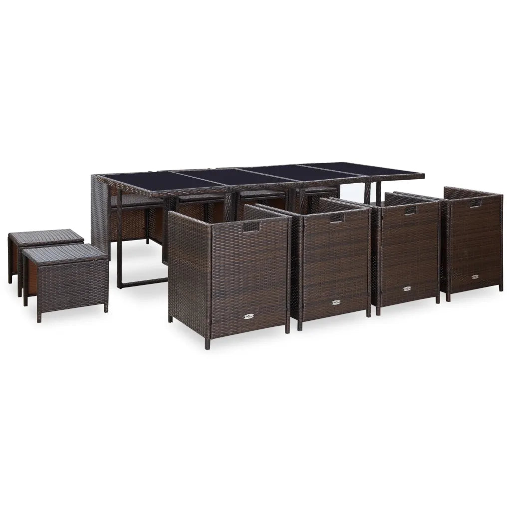 Set da Pranzo da Giardino 13 pz con Cuscini Polyrattan Marrone cod mxl 38889