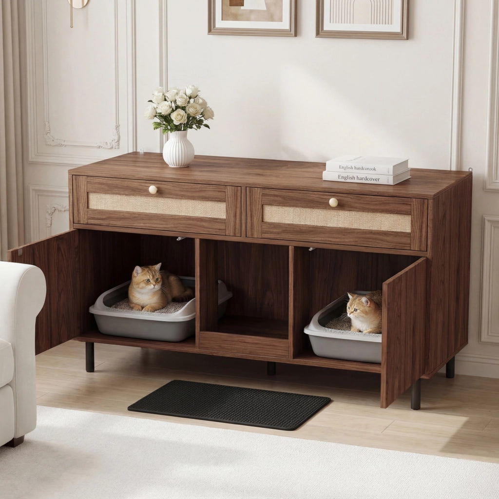 MOBILE PER LETTIERA Doppia porta 120x50x65 cm MDF Noce con tappetino raccogli-sabbia