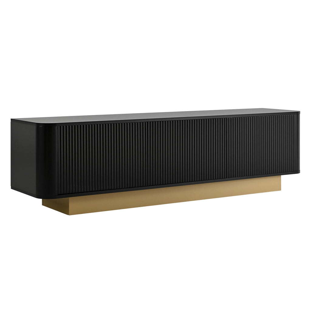 Mobile Porta TV 170 cm Nero Moderno con Angoli Arrotondati e 3 Ante