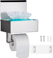 Sostegno per carta igienica con box umidificante - Acciaio inossidabile - Argento - Autoadesivo - Montaggio a parete - Sostegno per carta igienica per cucina e bagno