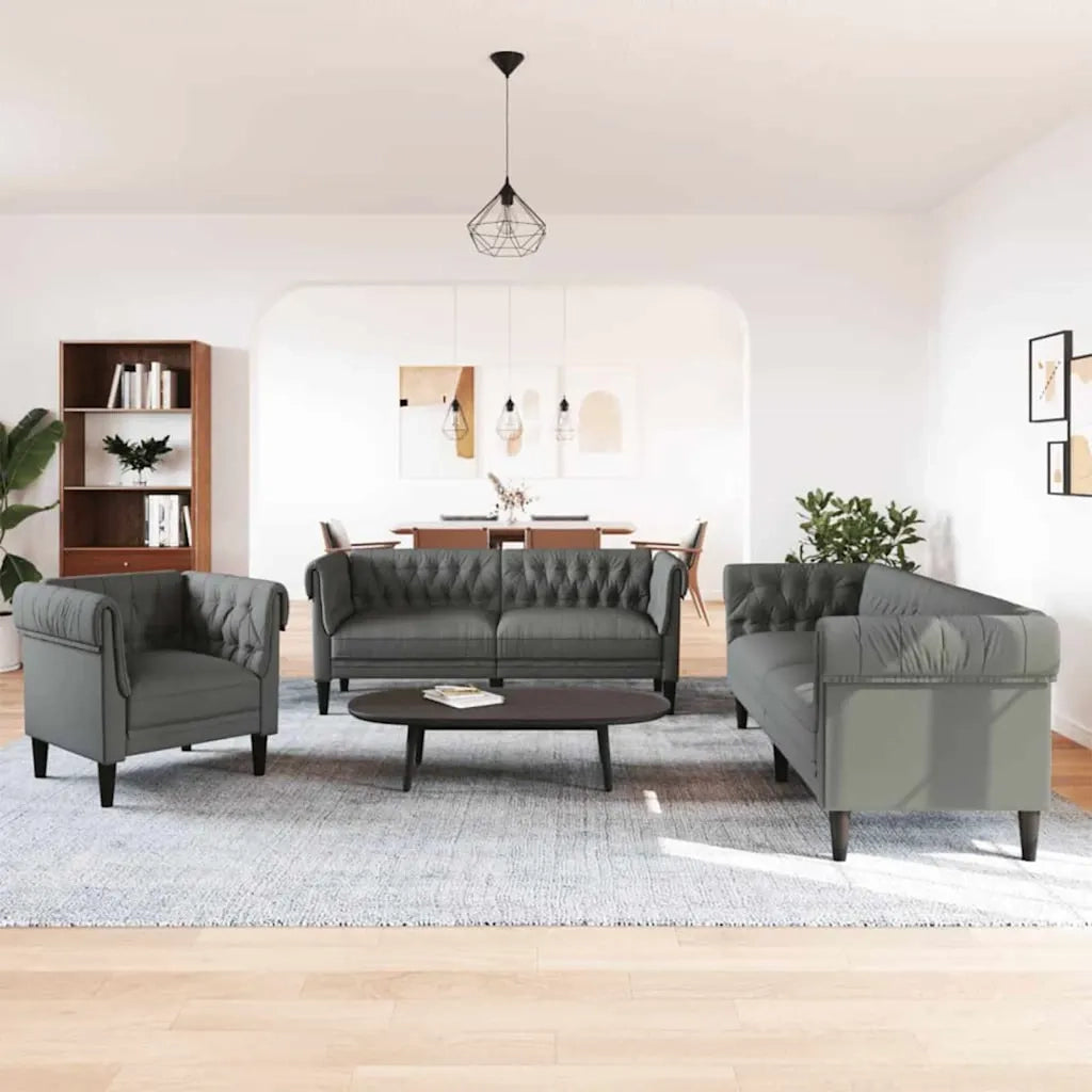 Set di divani 3 pcs Grigio scuro Tessuto