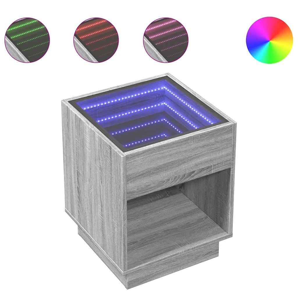 Tavolino da Salotto con LED Infinity Grigio Sonoma 40x40x50 cm 847649
