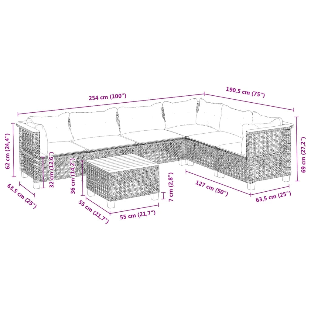 Set Divani da Giardino con Cuscini 7pz Nero Polyrattan 3261866