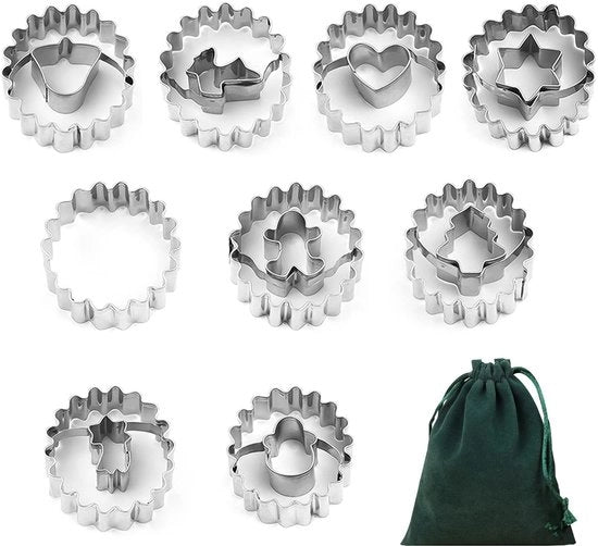 Set di 9 forme per biscotti e 1 tasca di conservazione, forma a tema natalizio, set di forme in acciaio inossidabile