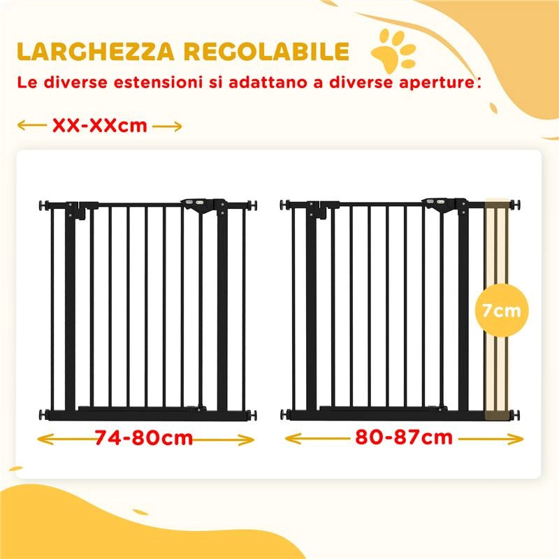 CANCELLINO PER CANI 2 ESTENSIONI CON LARGHEZZA REGOLABILE FINO 100 CM E CHIUSURA AUTOMATICA NERO