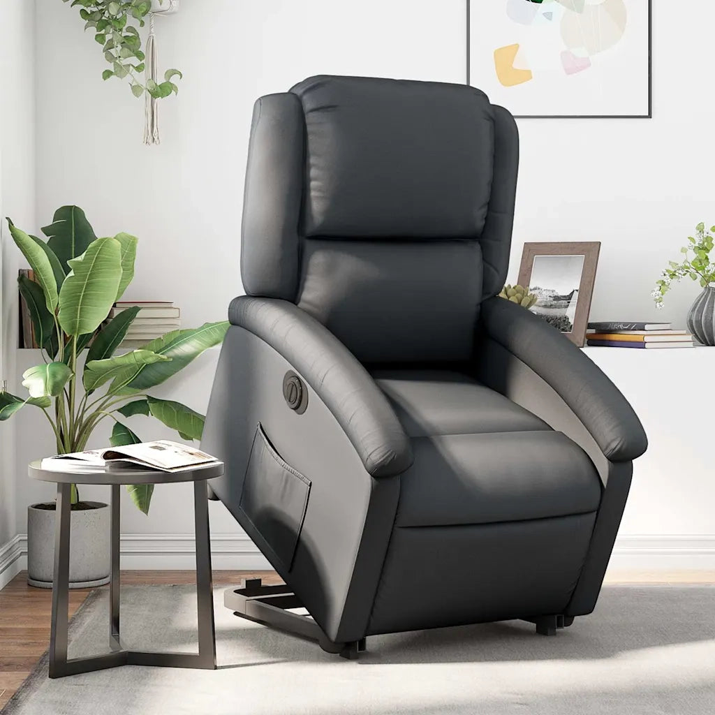 Poltrona Alzapersona Reclinabile Elettrica Nera in Vera Pelle 3204270