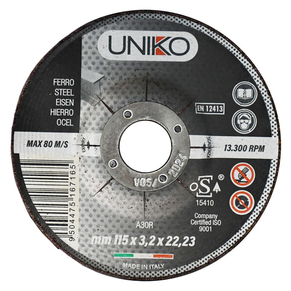MOLA ABRASIVA PER FERRO ø 115 x 3,2- 25 pezzi  - UNIKO