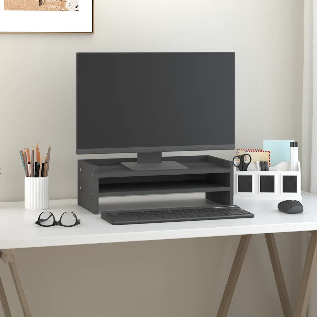 Supporto per Monitor Grigio 50x24x16 cm Legno Massello di Pino cod mxl 63655