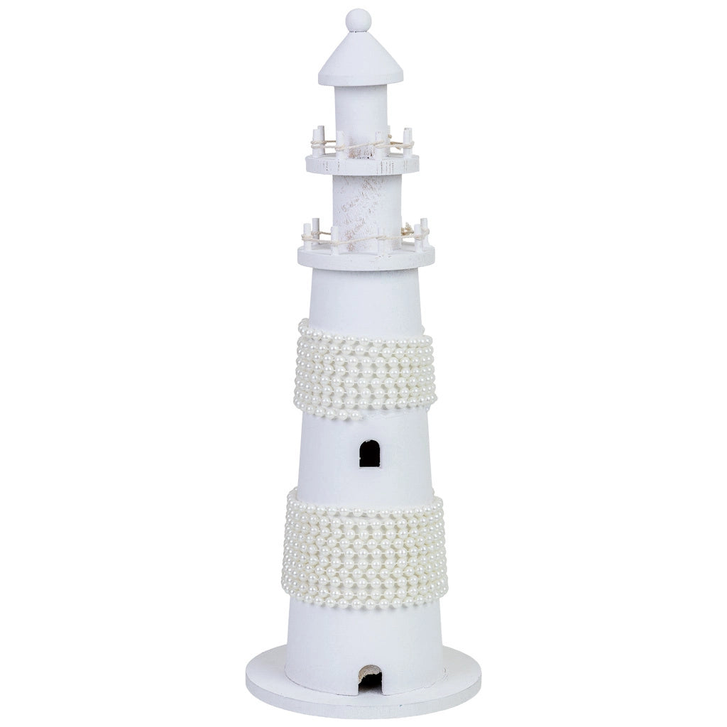Figura di decorazione faro in legno bianca 14x14x40 cm