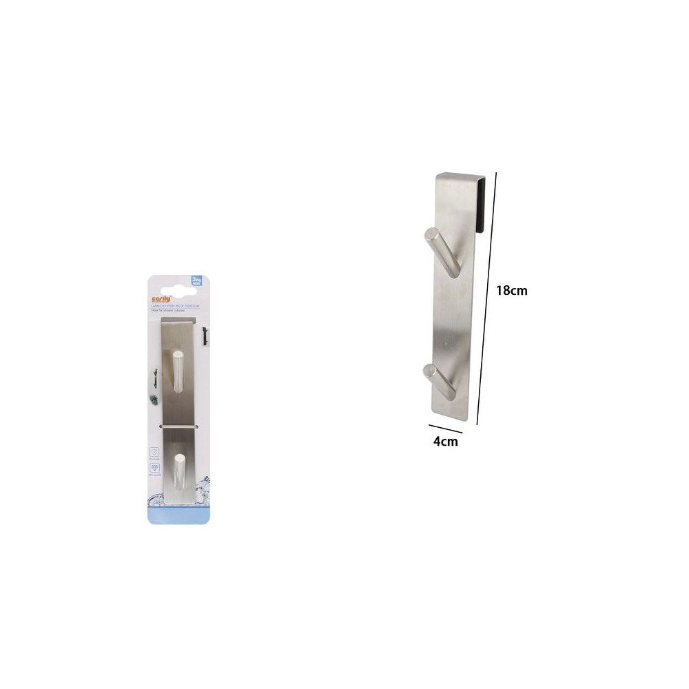 Trade Shop - Gancio Doppio Per Porta Box Doccia Per Appendere Asciugamani Bagno 4x18 Cm 87766 -