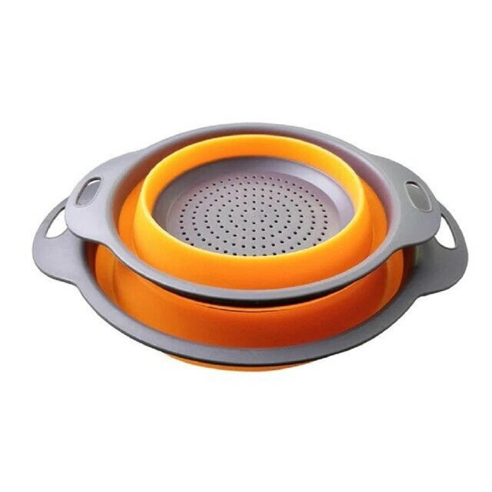 Trade Shop - Set 2 Scolapasta Cestello In Silicone Pieghevole Ripiegabile Multiuso 17 E 22 Cm -