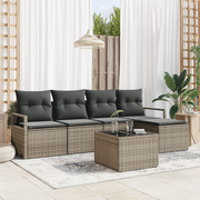 Set di divani da giardino a 5 pezzi con cuscini in polirattan nero
