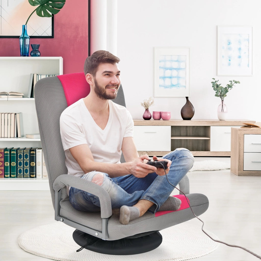 Sedia da gaming pieghevole da terra, Sedia regolabile in 6 posizioni con base girevole a 360¡ã Rosa-Divani da terra