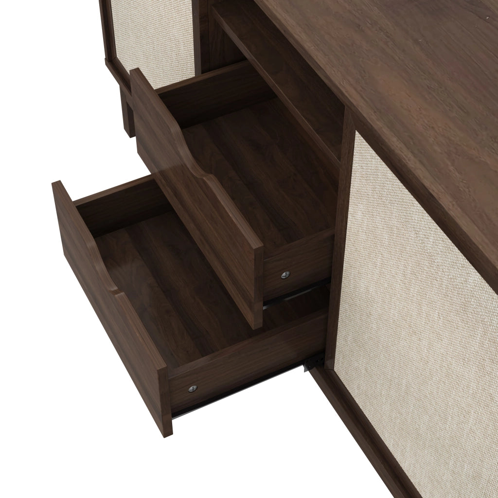 Credenza con 2 Ante Scorrevoli e 2 Cassetti; Ripiani Regolabili; Stile Retr??; in Pannello Truciolare; Naturale; 150??39;5??80 cm