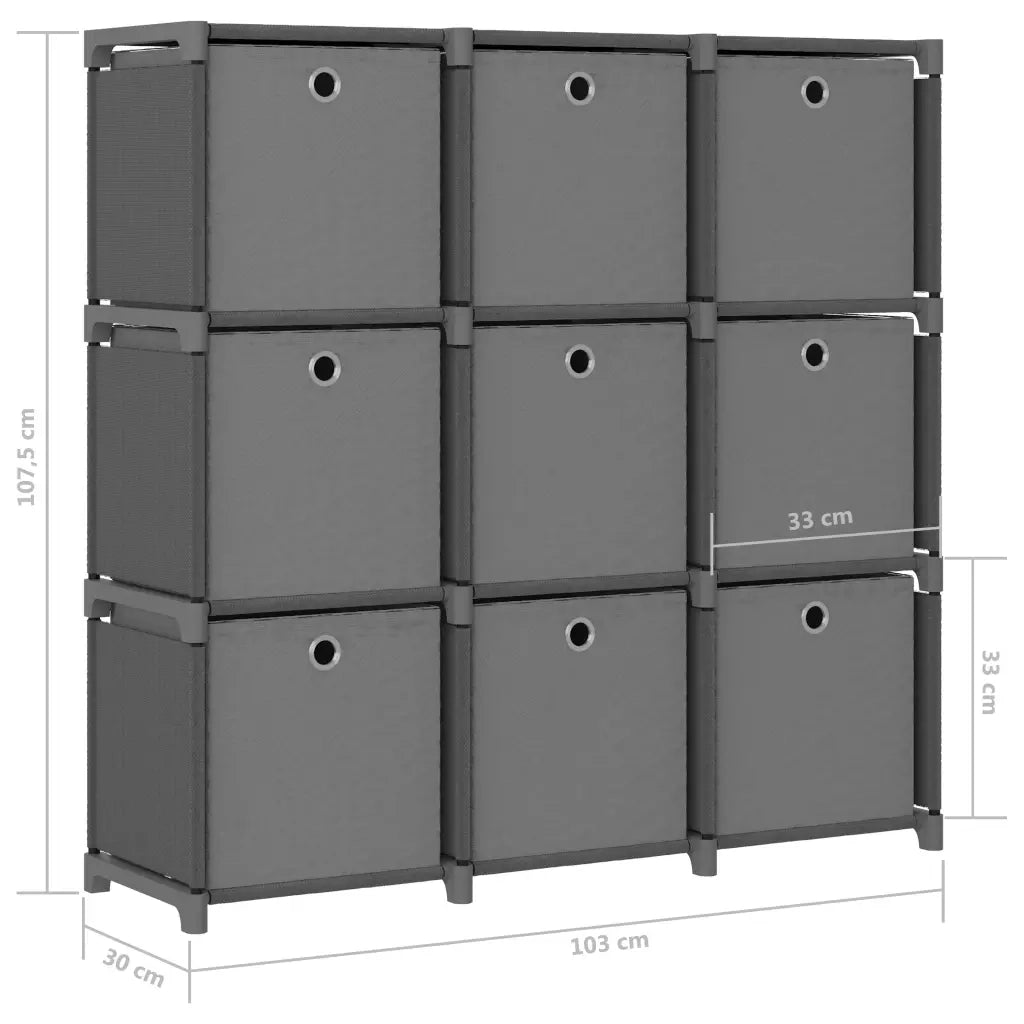 Mobile con 9 Scatole a Cubo Grigio 103x30x107,5 cm in Tessuto CFW9274820