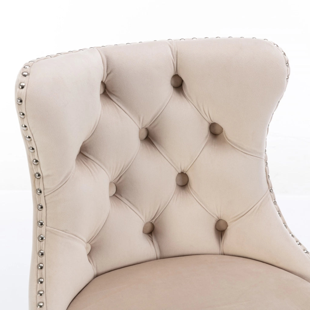 Sgabello da bar girevole in velluto con altezza regolabile e schienale imbottito, base cromata beige