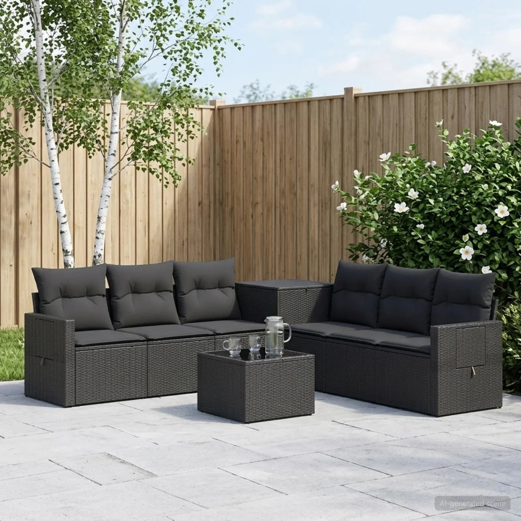 Set di divani 8 pz Nero Rattan sintetico e Acciaio 3448368