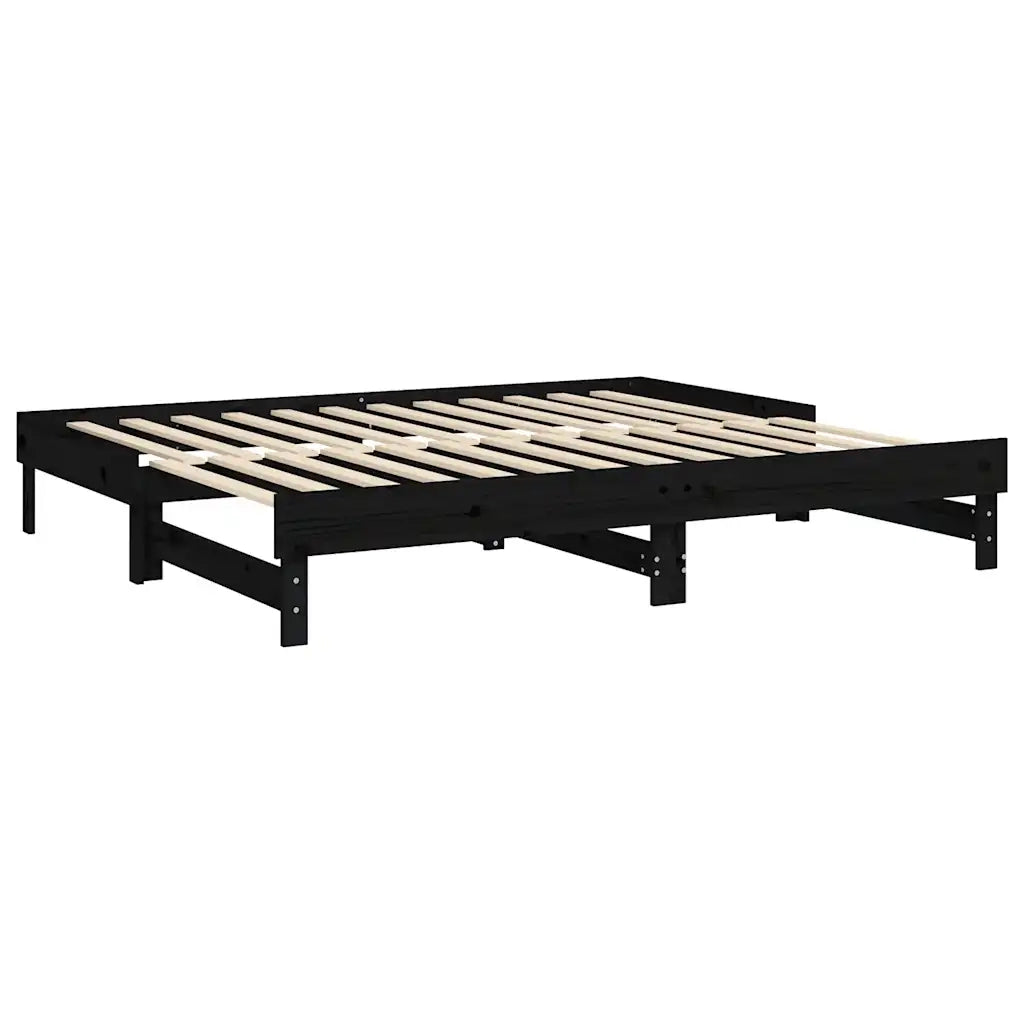 Letto da camera | Dormeuse Estraibile Nera 2x(80x200) cm Legno Massello di Pino