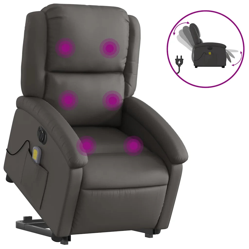 Poltrona Alzapersona Massaggi Reclinante Elettrica Grigia Pelle 3204277